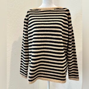 Apuntob Striped Knit Sweater | Made in Italy Black & Tan Boxy | Natural Fibers